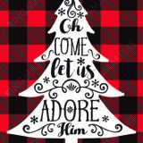 Oh Come Let Us Adore Him Christmas Card Plaid